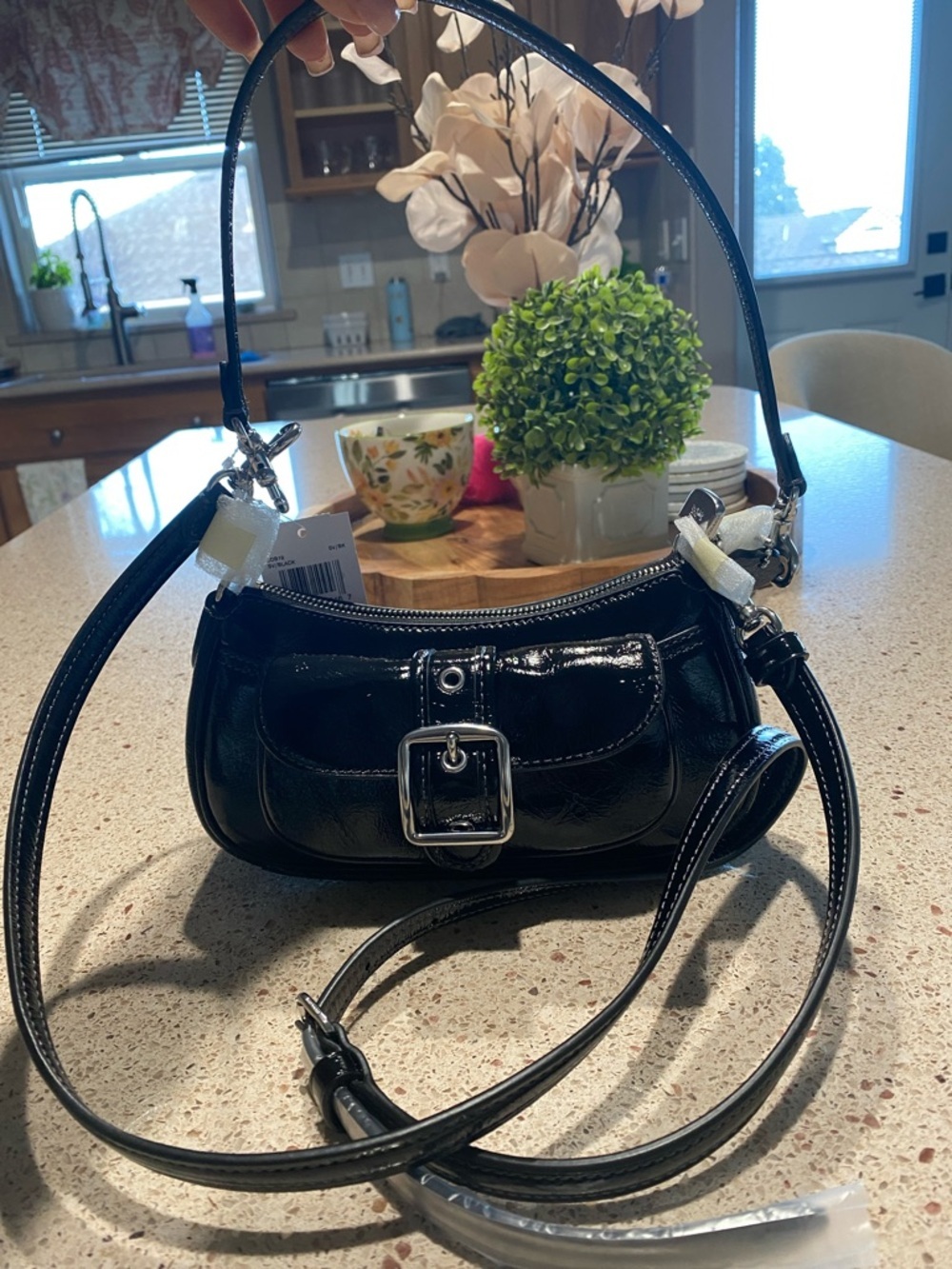 NWT Coach Black Patent Ashton Mini Satchel with Silver Hardware
